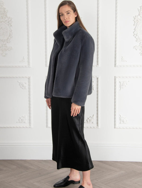 Issy London Signature Ava Recycled Faux Fur Jacket | Slate Grey