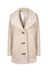 Immaculate Vegan - Issy London SIGNATURE Bea Recycled Borg Toggle Coat Natural Stone