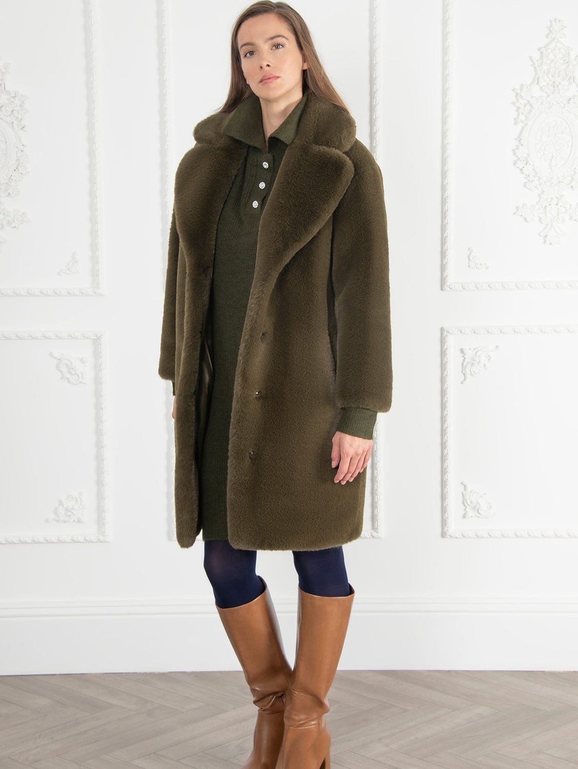 Issy London Signature Greta Luxe Long Recycled Faux Fur Coat | Green