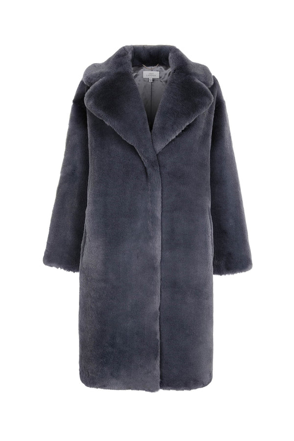 Issy London SIGNATURE Greta Luxe Long Recycled Faux Fur Coat Slate Grey