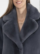 Immaculate Vegan - Issy London SIGNATURE Greta Luxe Long Recycled Faux Fur Coat Slate Grey