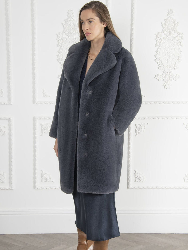 Issy London Signature Greta Luxe Long Recycled Faux Fur Coat | Slate Grey