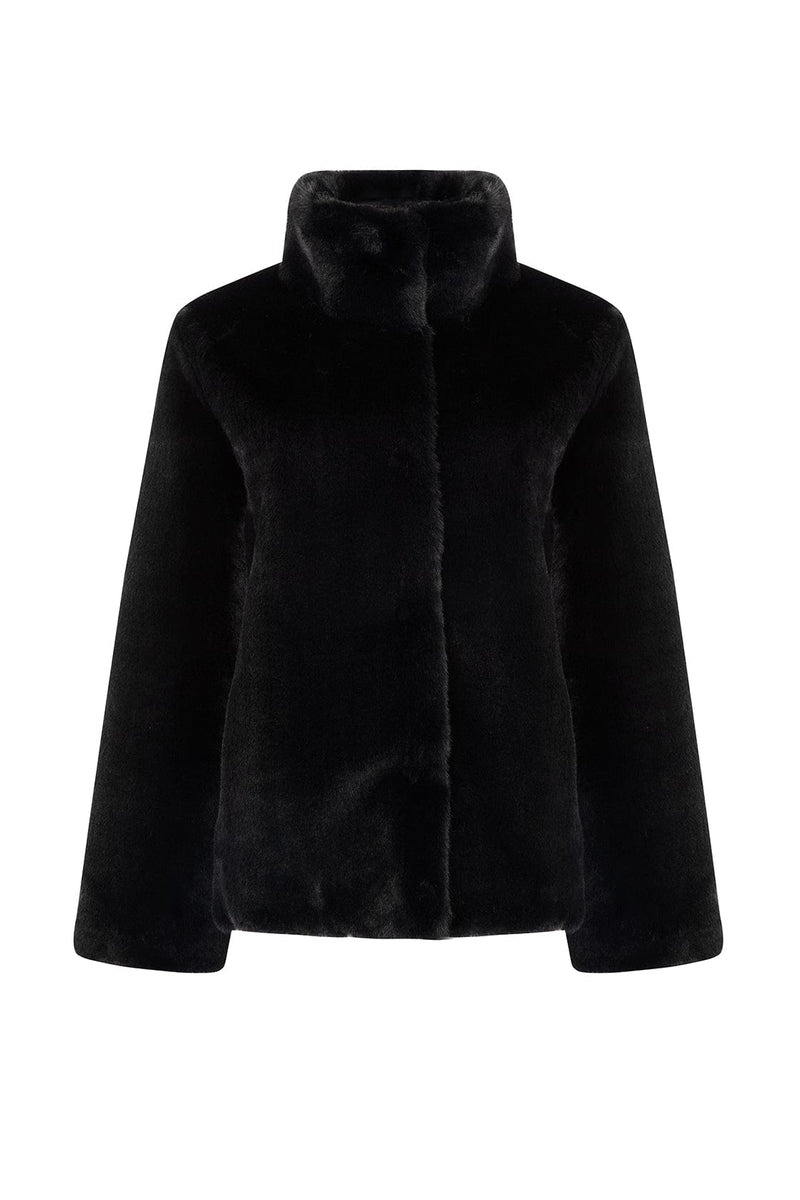 Issy London SIGNATURE Joan Stand Collar Recycled Faux Shearling Jacket Black