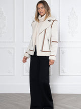 Issy London Signature Kate Recycled Faux Shearling Biker Jacket | Stone & Tan