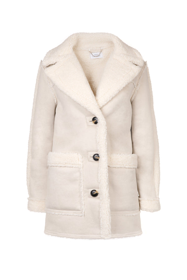 Issy London WEEKEND Doris Recycled Faux Shearling Coat Natural Stone