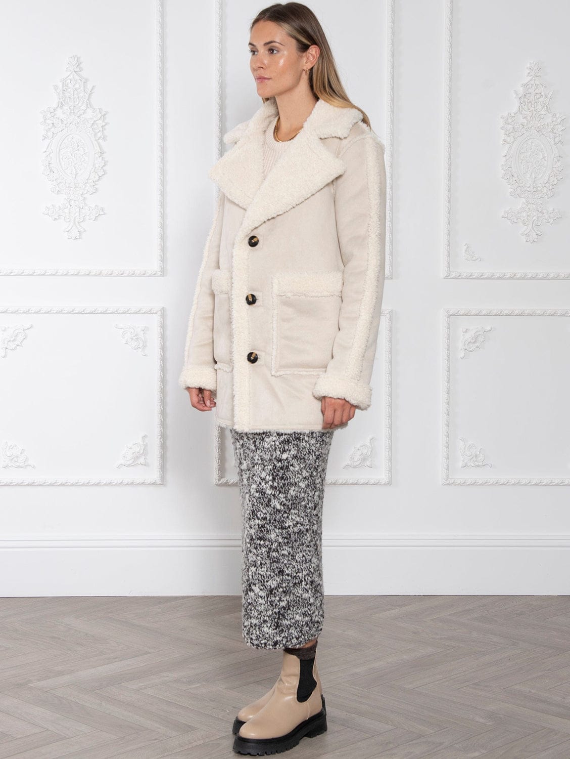 Issy London Weekend Doris Recycled Faux Shearling Coat | Natural Stone