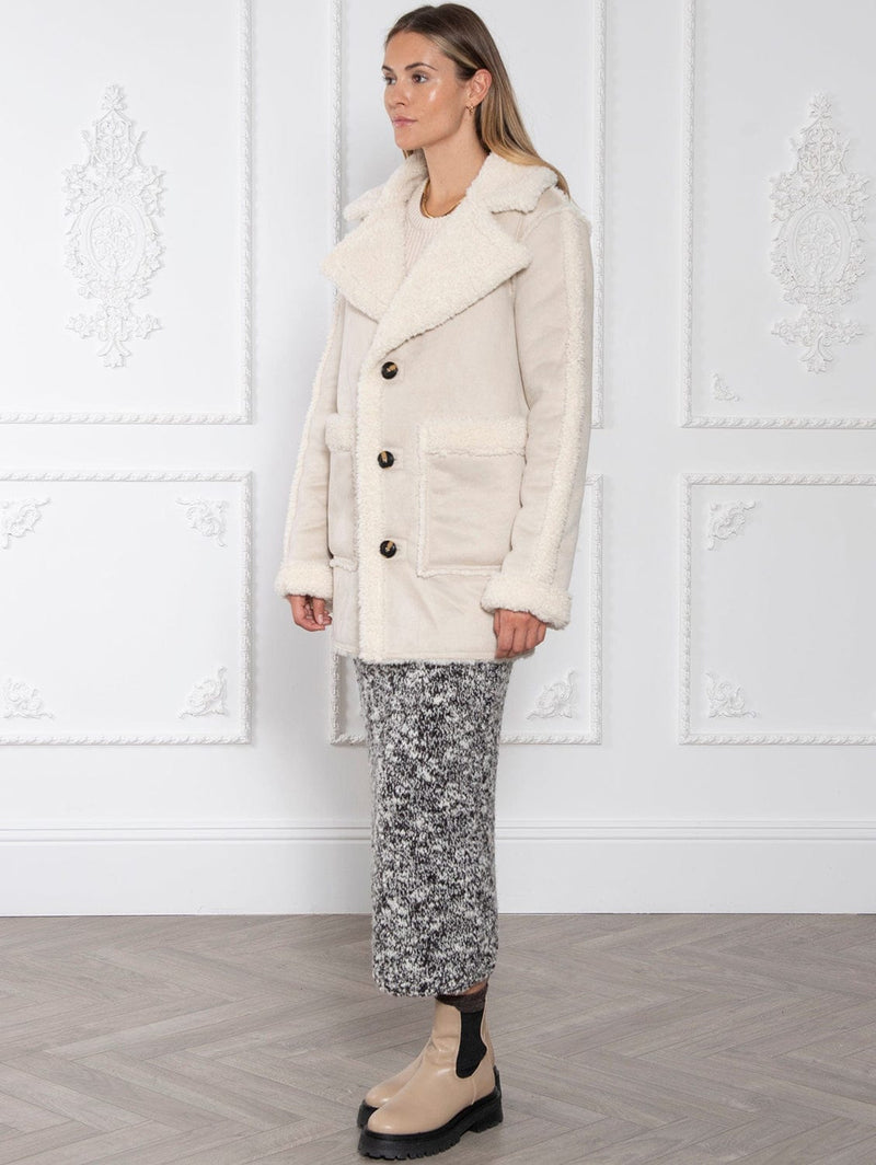 Issy London Weekend Doris Recycled Faux Shearling Coat | Natural Stone