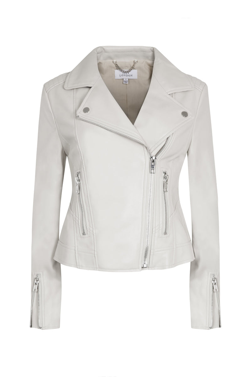 Issy London WEEKEND Faye Vegan Biker Jacket in Chalk