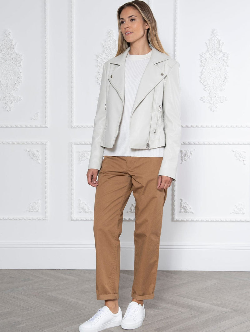 Issy London Weekend Faye Vegan Leather Biker Jacket | Chalk