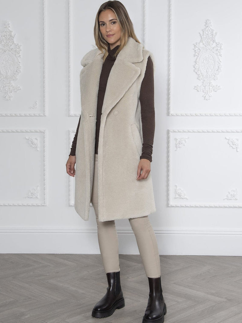 Issy London Weekend Rita Recycled Faux Shearling Gilet | Natural Stone
