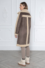 Immaculate Vegan - Issy London WEEKEND Ruby Long Recycled Faux Shearling Coat Brown