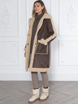 Immaculate Vegan - Issy London Weekend Ruby Long Recycled Faux Shearling Coat | Brown
