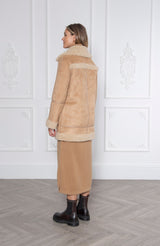 Issy London WEEKEND Vivien Panelled Recycled Faux Shearling Coat Tan