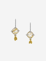 JULIA THOMPSON JEWELLERY Checkerboard Golden Rutile & Leaf Drop Earrings