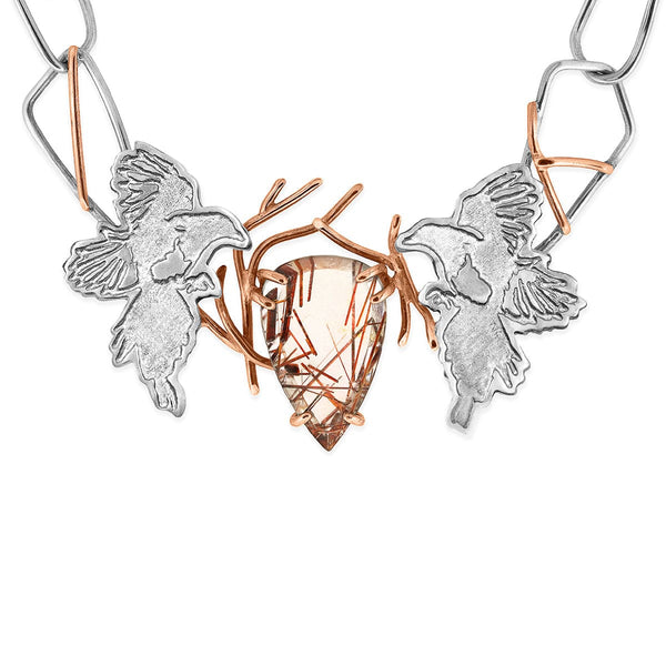 JULIA THOMPSON JEWELLERY Silver & Fairtrade Rose Gold Red Rutile Magpie Necklace
