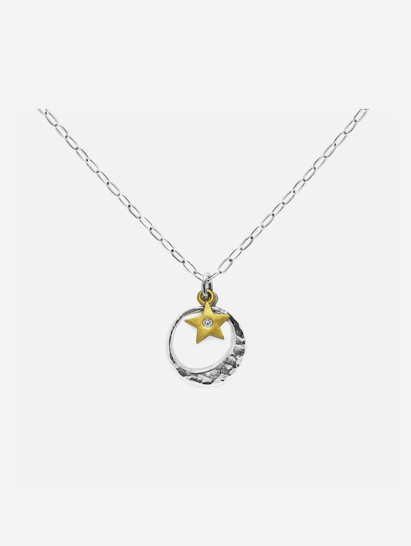 JULIA THOMPSON JEWELLERY Silver Moon & Fairtrade Gold White Sapphire Star Pendant Necklace