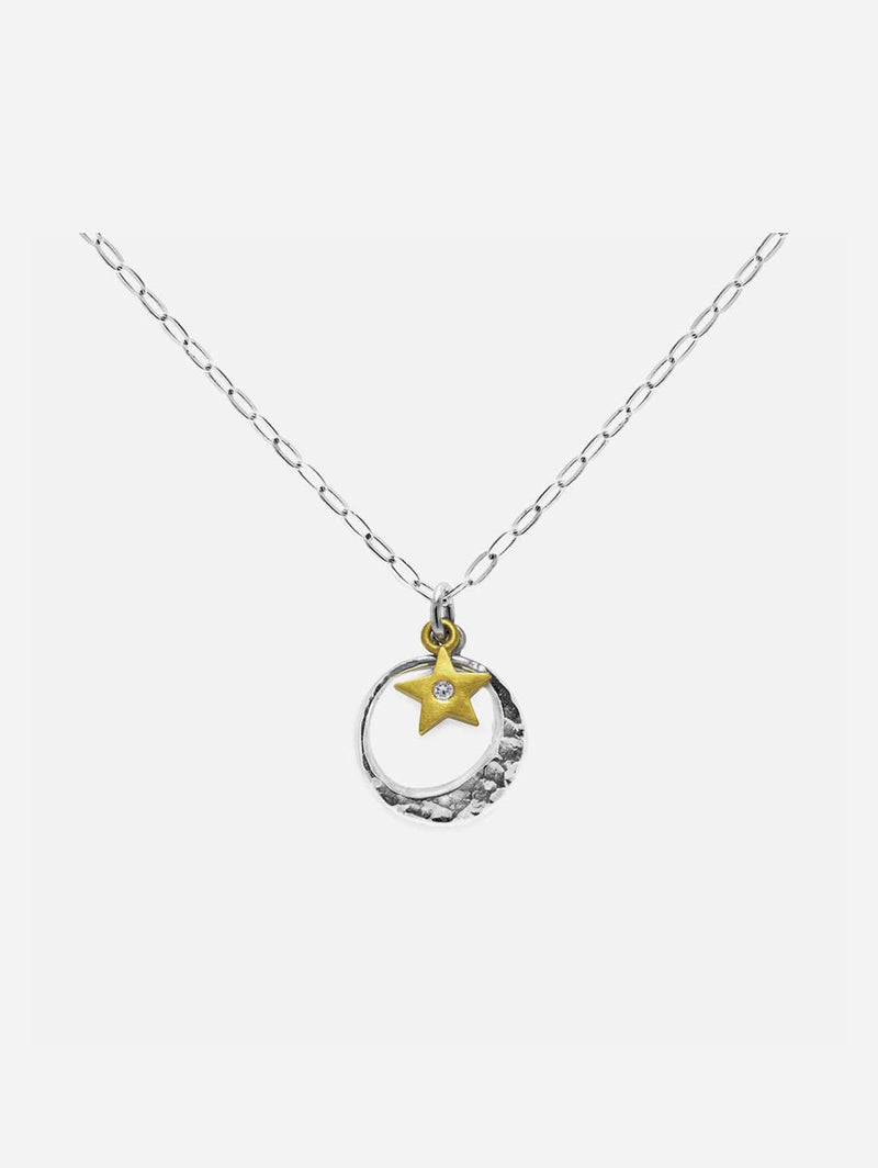 JULIA THOMPSON JEWELLERY Silver Moon & Fairtrade Gold White Sapphire Star Pendant Necklace