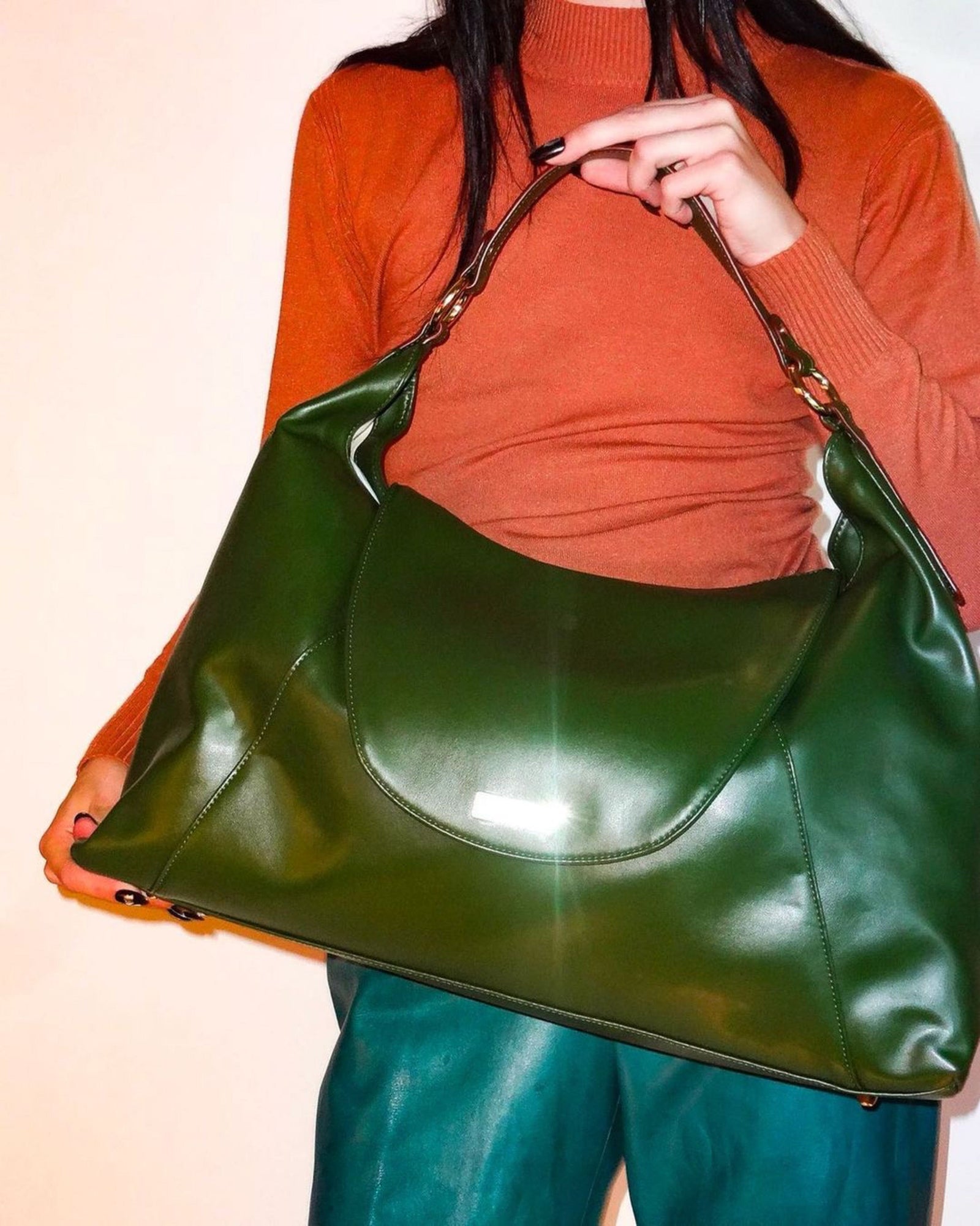 Dark Green Vegan store Suede Leather Shoulder Bag