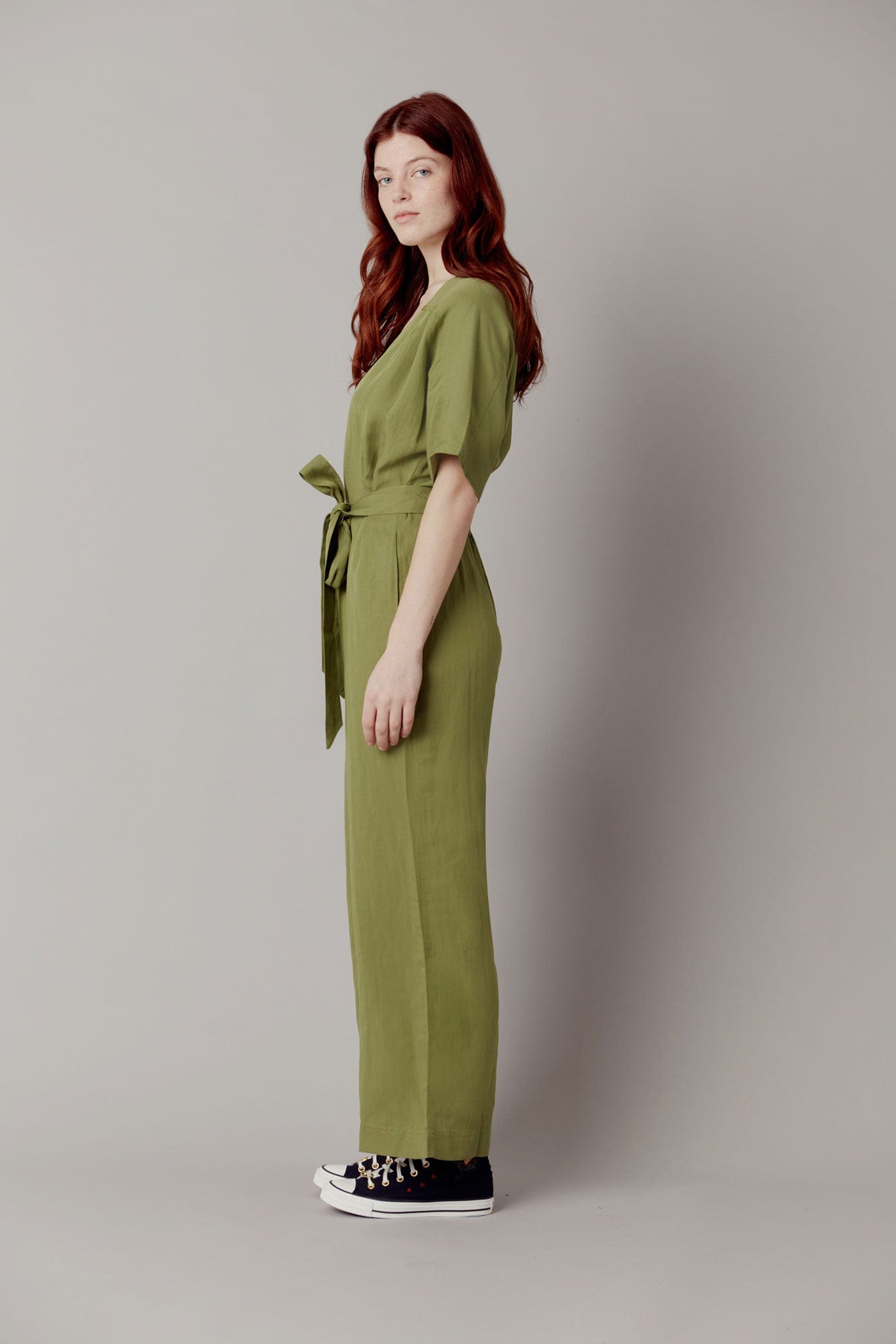 Astir Tencel & Linen Jumpsuit Khaki Green Immaculate Vegan