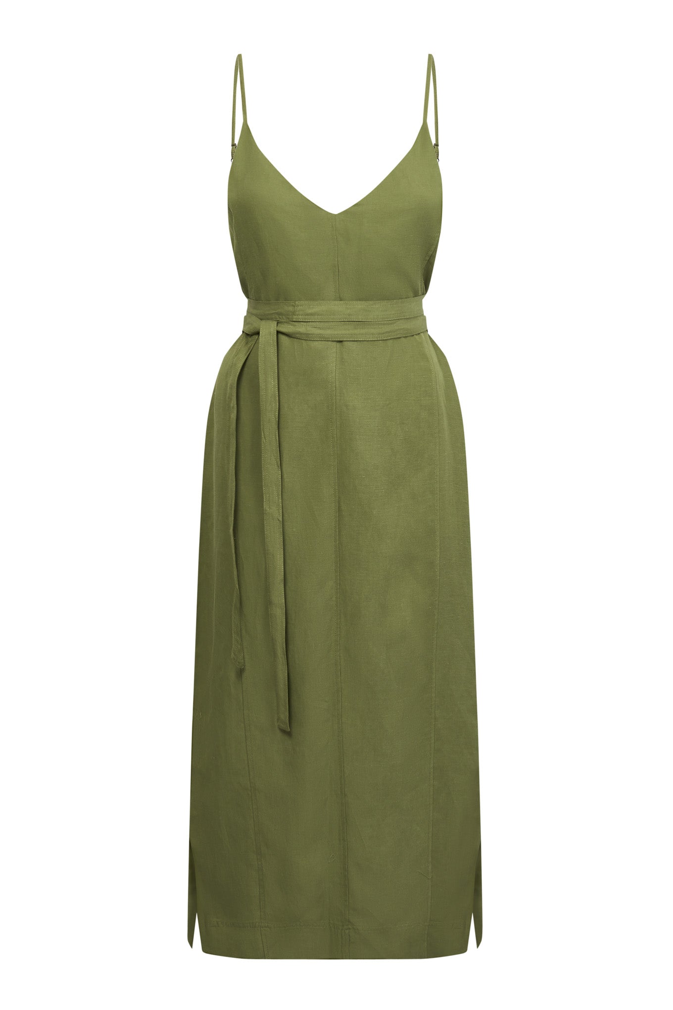 KOMODO IMAN Tencel Linen Slip Dress - Khaki Green