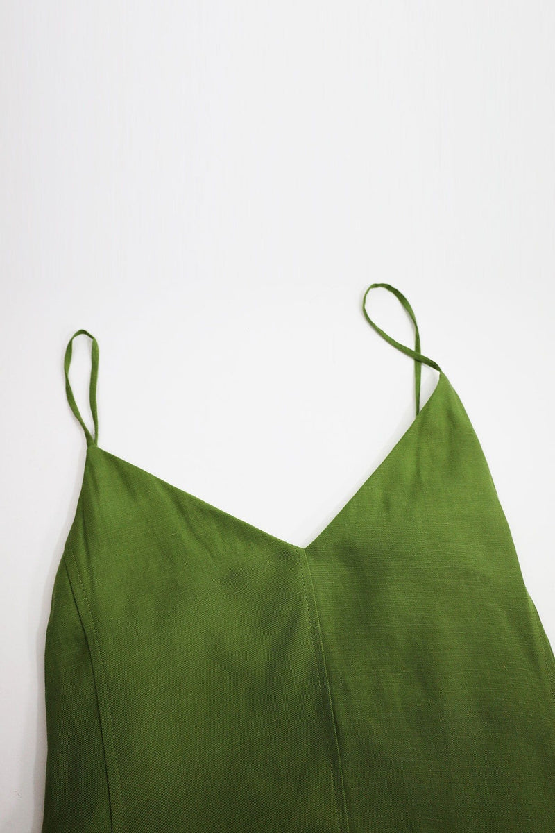 KOMODO IMAN Tencel Linen Slip Dress - Khaki Green