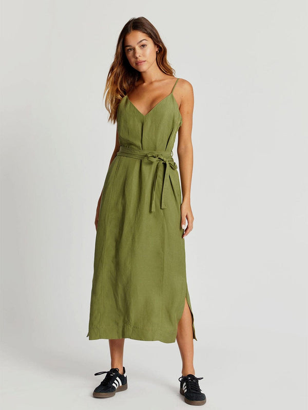 KOMODO IMAN Tencel Linen Slip Dress - Khaki Green SIZE 1 / UK 8 / EUR 36