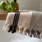 Immaculate Vegan - Lüks Linen Silas - Cotton Peshtemal - Black and Salt Stripe Black & Salt