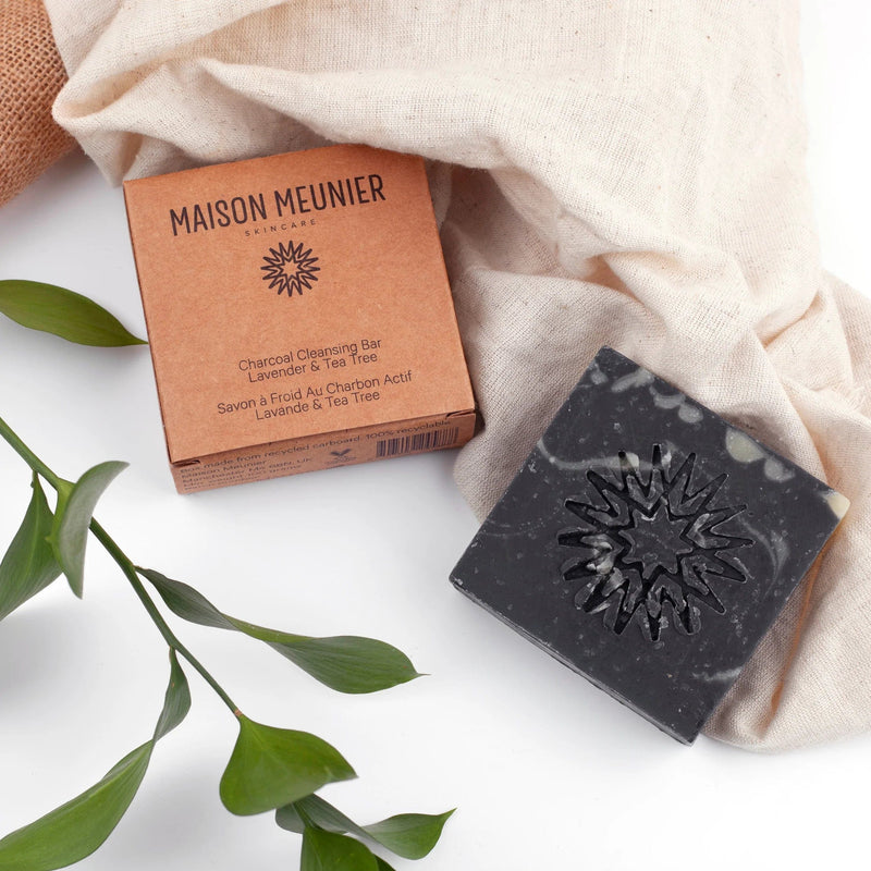 Maison Meunier Activated Charcoal Face & Body Vegan Cleansing Bar | Lavender & Tea Tree 100g