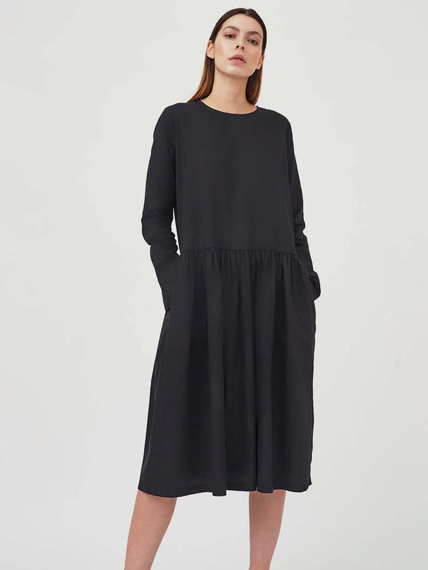 Mila.Vert Frilled Organic Cotton Sateen Dress | Black Black / L