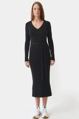 Mila.Vert Knitted Organic Cotton Long Sleeved V-neck Dress | Multiple Colours Black / M