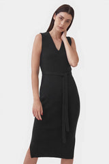 Immaculate Vegan - Mila.Vert Knitted Organic Cotton V-neck Dress | Multiple Colours Black / M