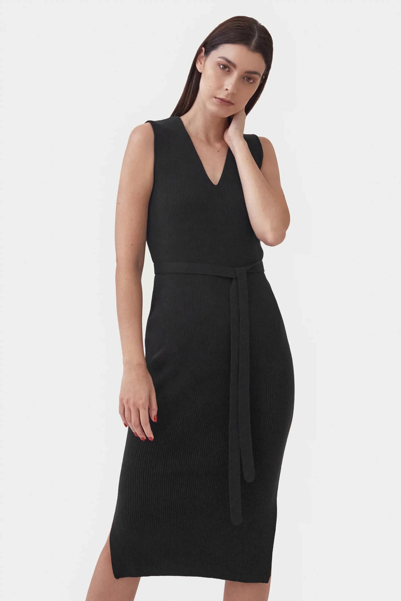 Mila.Vert Knitted Organic Cotton V-neck Dress | Multiple Colours Black / M