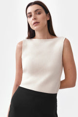 Mila.Vert Knitted Organic Cotton Boat Neck Top | Multiple Colours Cream / L