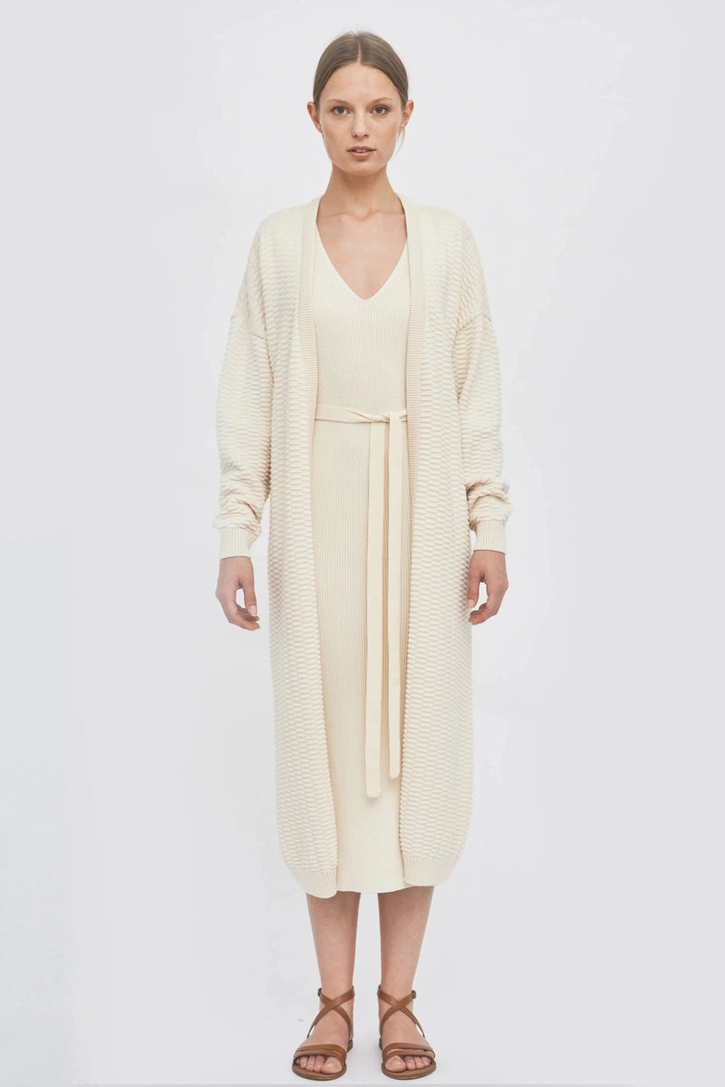 Mila.Vert Knitted Organic Cotton Relief Long Cardigan | Multiple Colours Cream / L
