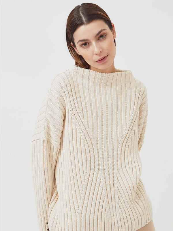 Mila.Vert Knitted Organic Cotton High Boat Neck Jumper | Multiple Colours Cream / One Size