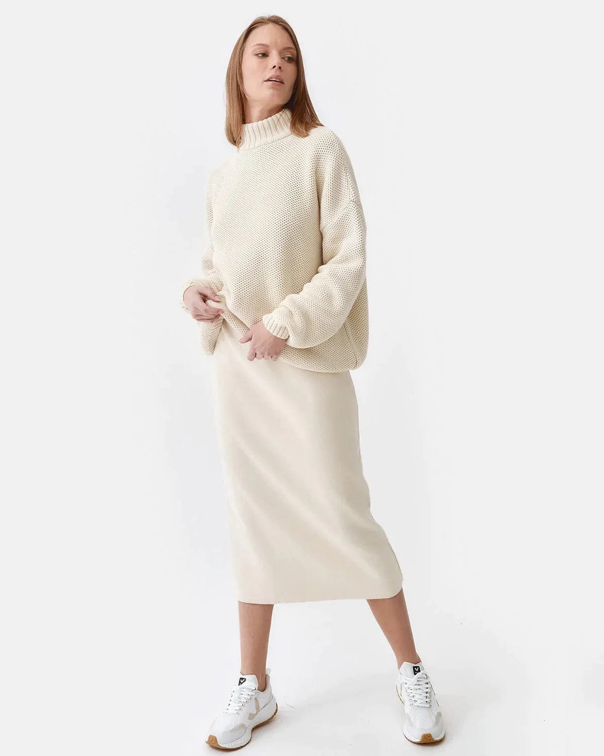 Mila.Vert Knitted Organic Cotton Straight Skirt | Multiple Colours Cream / UK10 / EU38 / US6