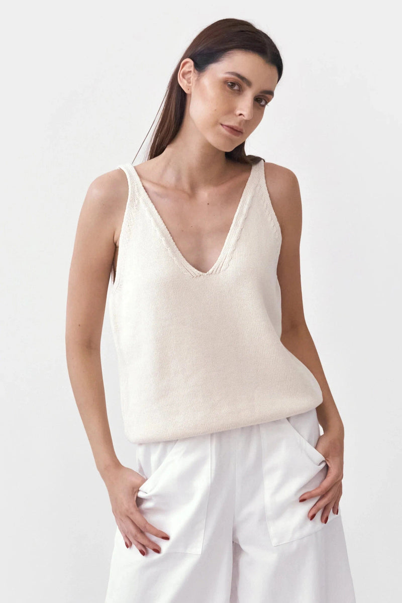 Mila.Vert Knitted Organic Cotton Strap Top | Multiple Colours Cream / UK10 / EU38 / US6