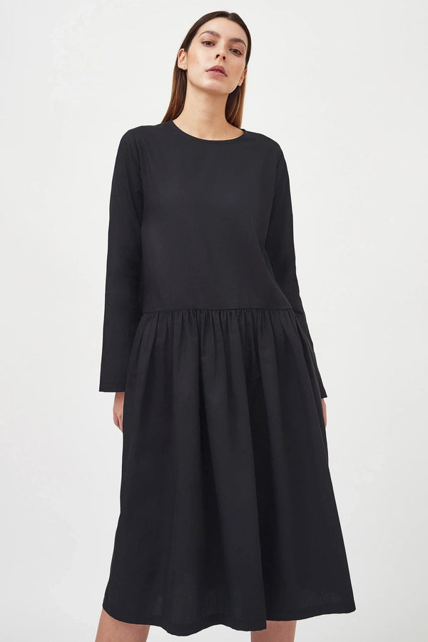 Mila.Vert Frilled Organic Cotton Sateen Dress | Black