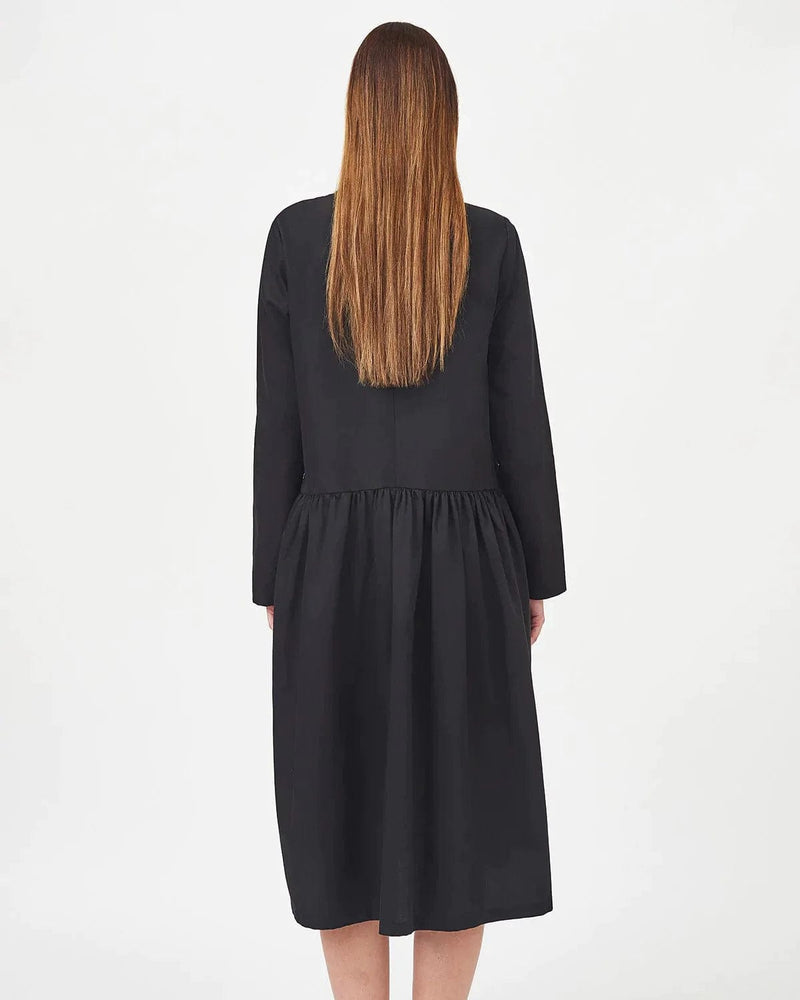 Mila.Vert Frilled Organic Cotton Sateen Dress | Black