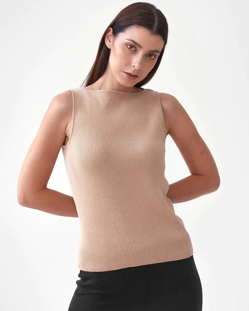 Mila.Vert Knitted Organic Cotton Boat Neck Top | Multiple Colours