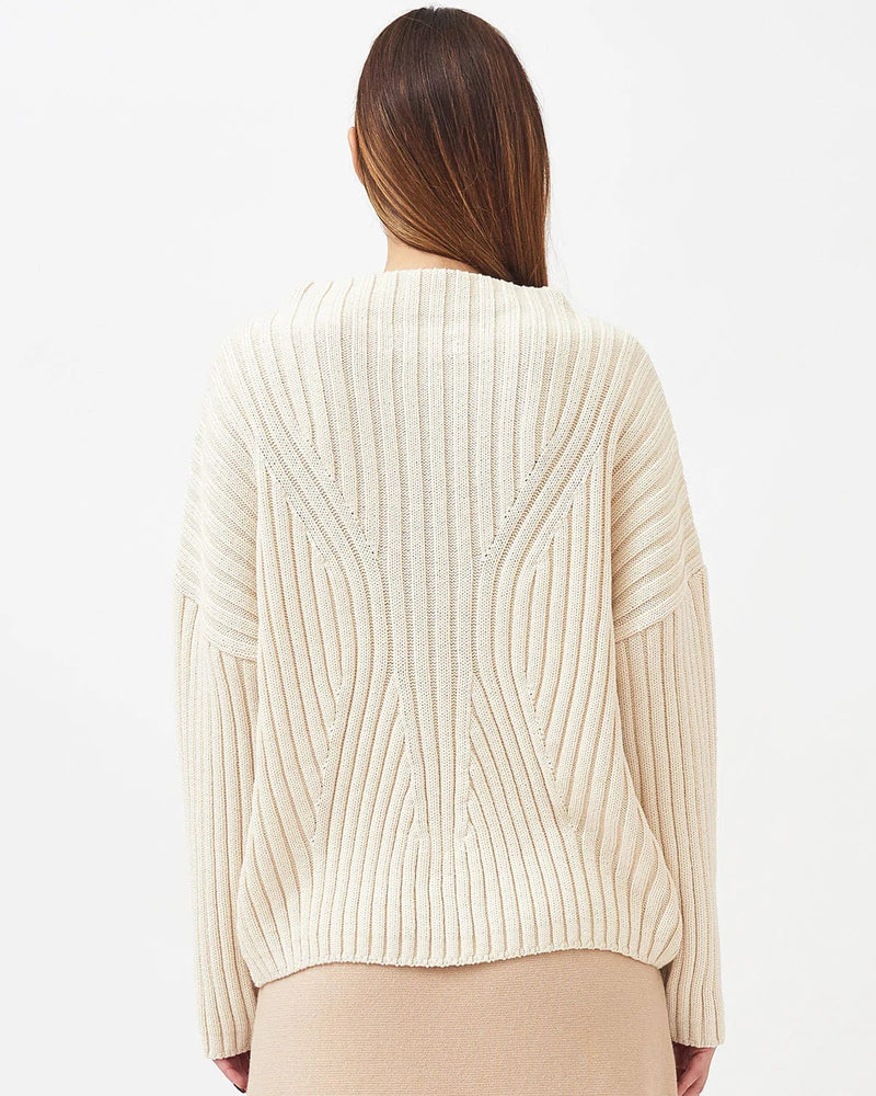 cut&sew Boat Neck Pullover in Off White