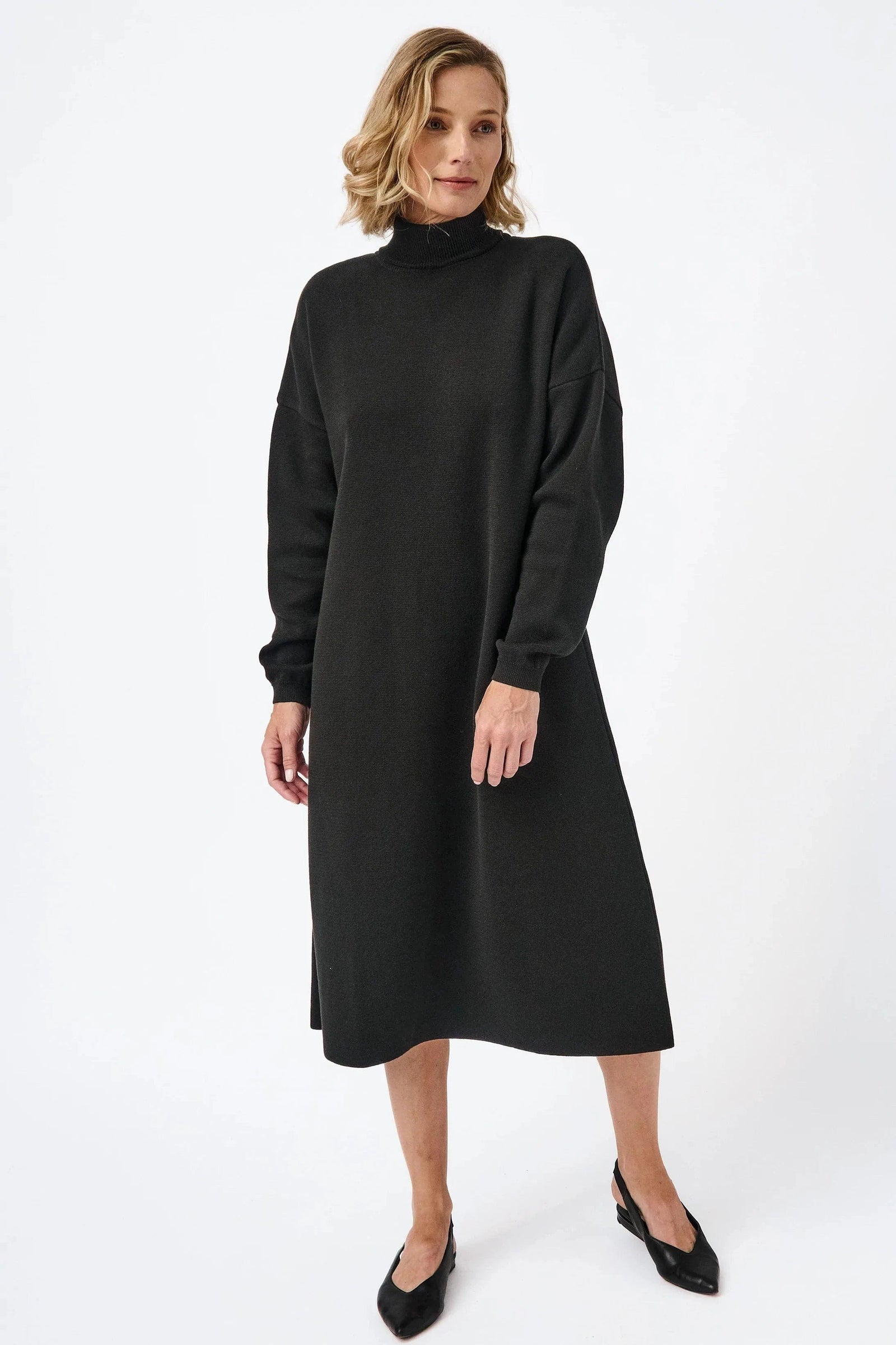 Mila.Vert Knitted Organic Cotton Turtleneck Dress Multiple Colours