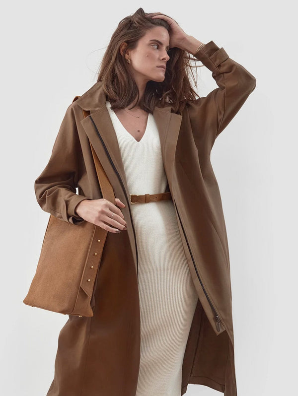 Mila.Vert Water-Resistant Standing Collar Coat | Olive Brown S