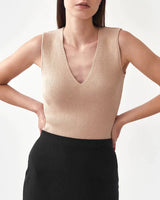 Mila.Vert Knitted Organic Cotton V-neck Top | Multiple Colours Sand / S