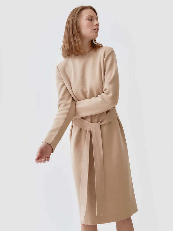 Mila.Vert Knitted Organic Cotton Belted Dress | Multiple Colours Sand / UK12 / EU40 / US8