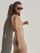 Immaculate Vegan - Mila.Vert Knitted Organic Cotton Boat Neck Dress | Multiple Colours Sand / XS
