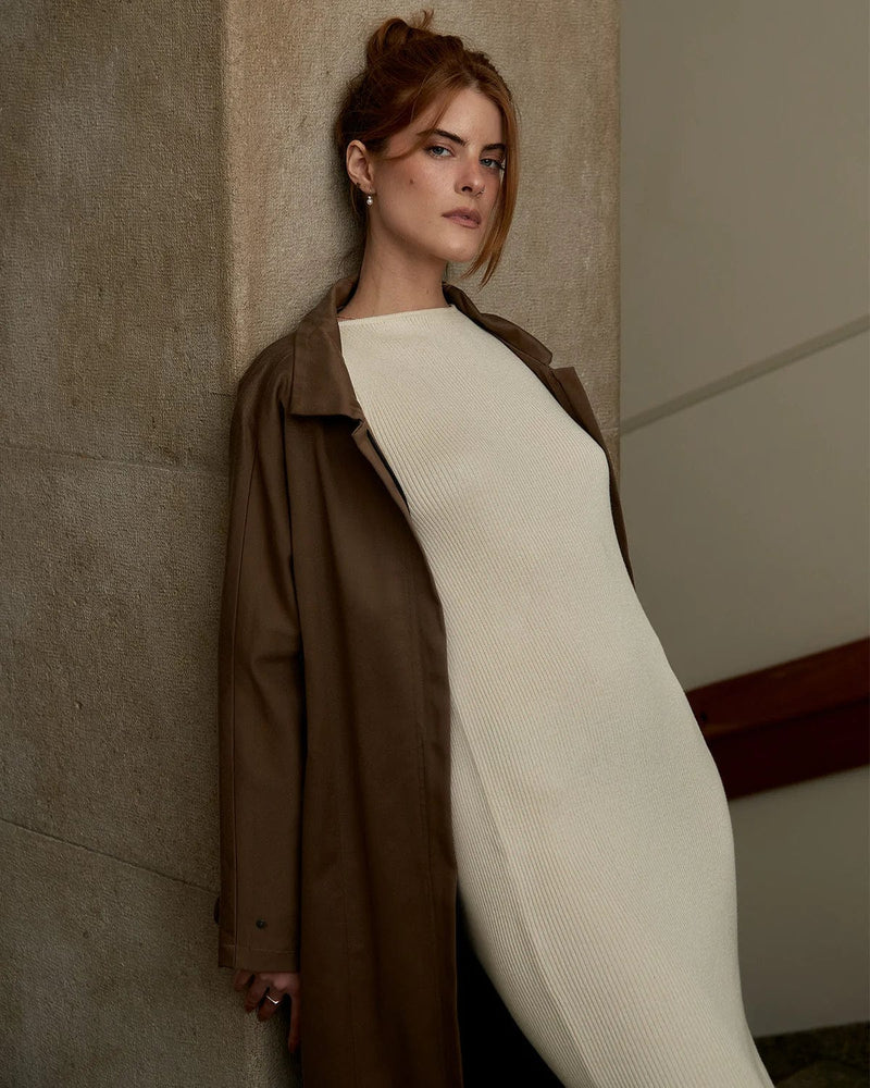 Mila.Vert Water-Resistant Standing Collar Coat | Olive Brown