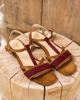 Immaculate Vegan - Minuit sur Terre Alpilles Vegan Suede Flat Sandals | Hazelnut & Brick Red