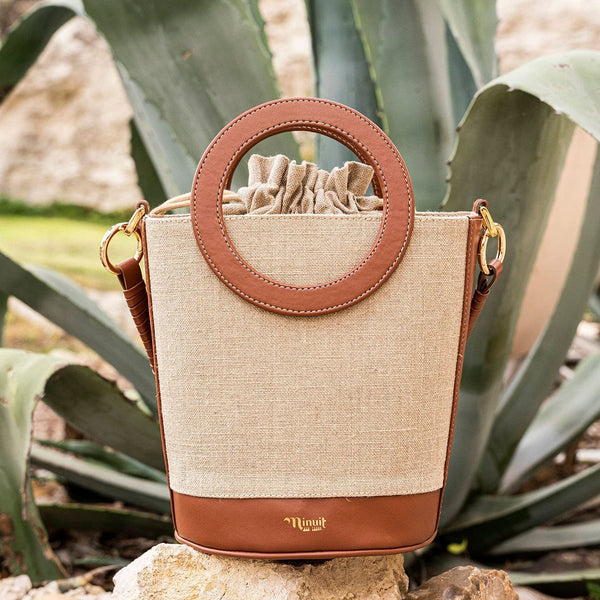 Gaia Round Handle Vegan Leather Handbag, Chestnut