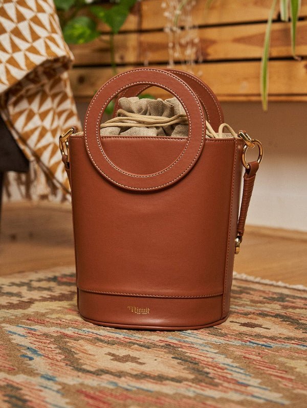 Minuit sur Terre Gaïa Round Handle Vegan Leather Handbag | Chestnut